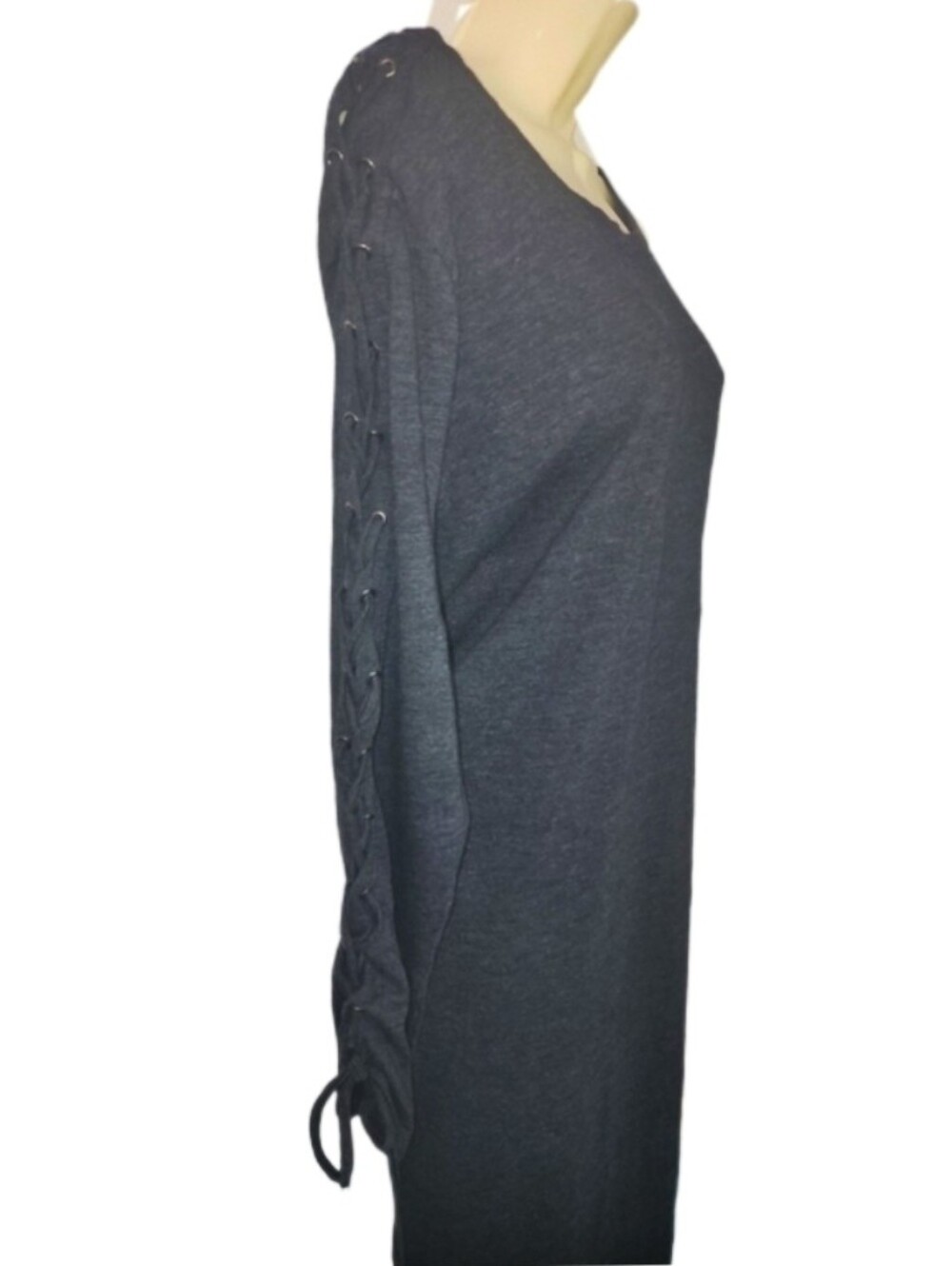 Umgee Dress Knit  Long Sleeve With Tie-Detail  Charcoal Size L - Picture 4 of 10